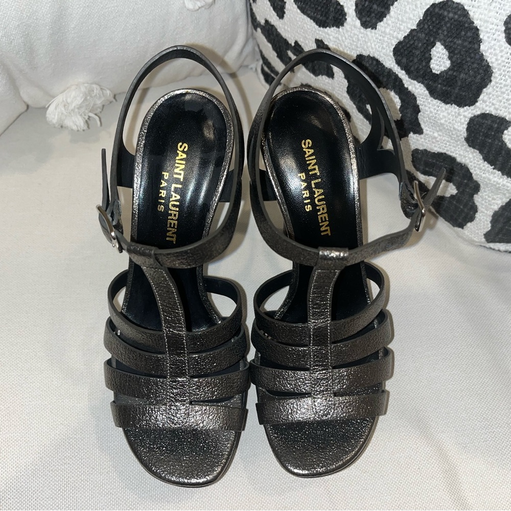 Yves Saint Laurent Gunmetal Metallic Pumps